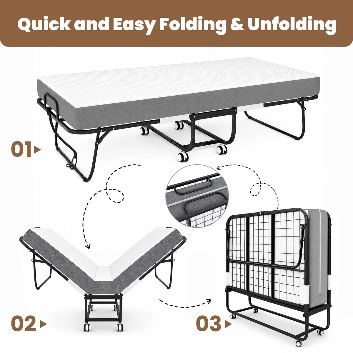 Folding Bed with Mattress Extra Wide Guest Bed H85720