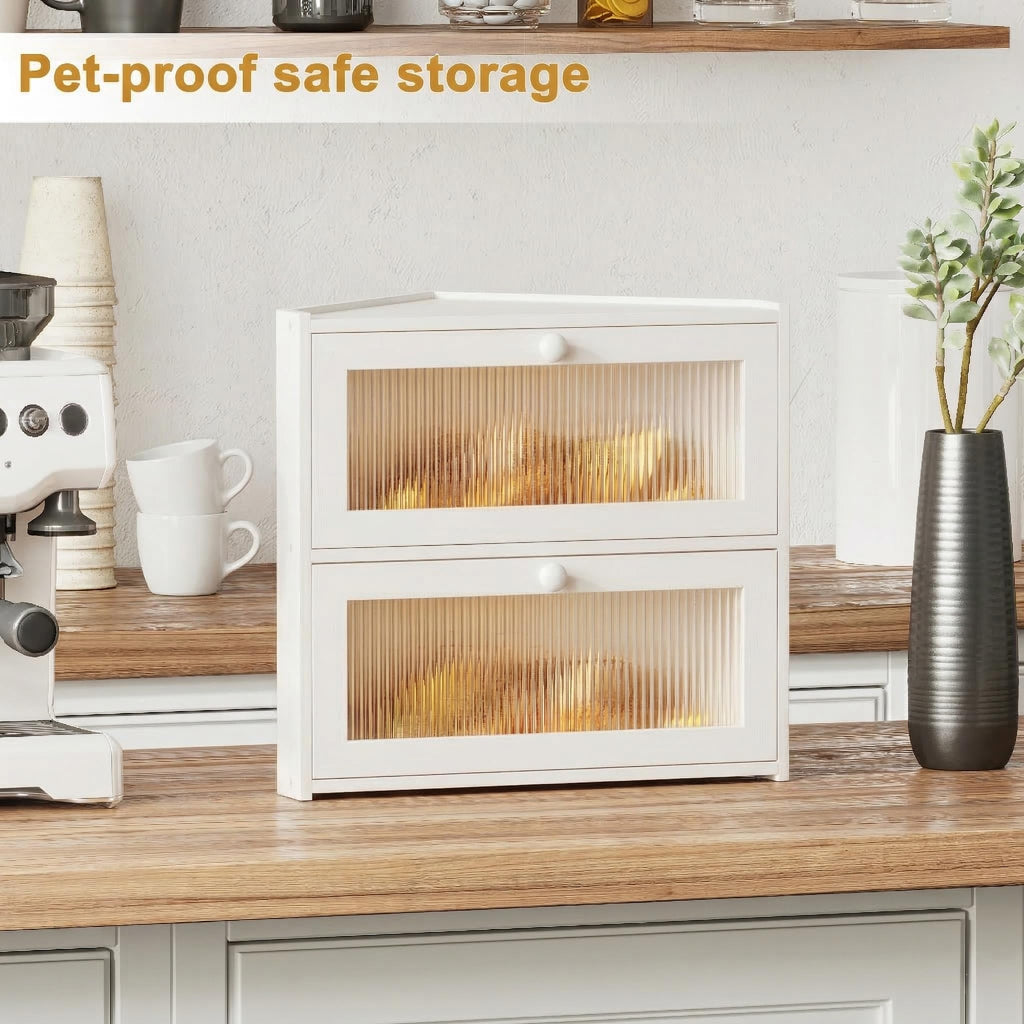 White Double Layer Bamboo Corner Bread Box R399