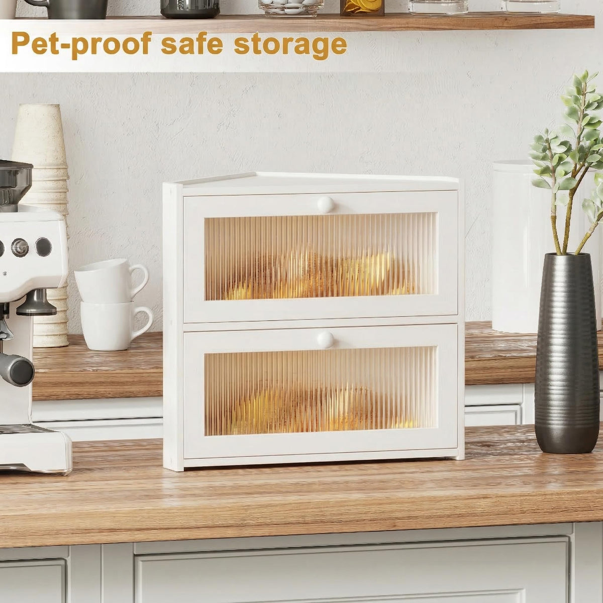 White Double Layer Bamboo Corner Bread Box R399