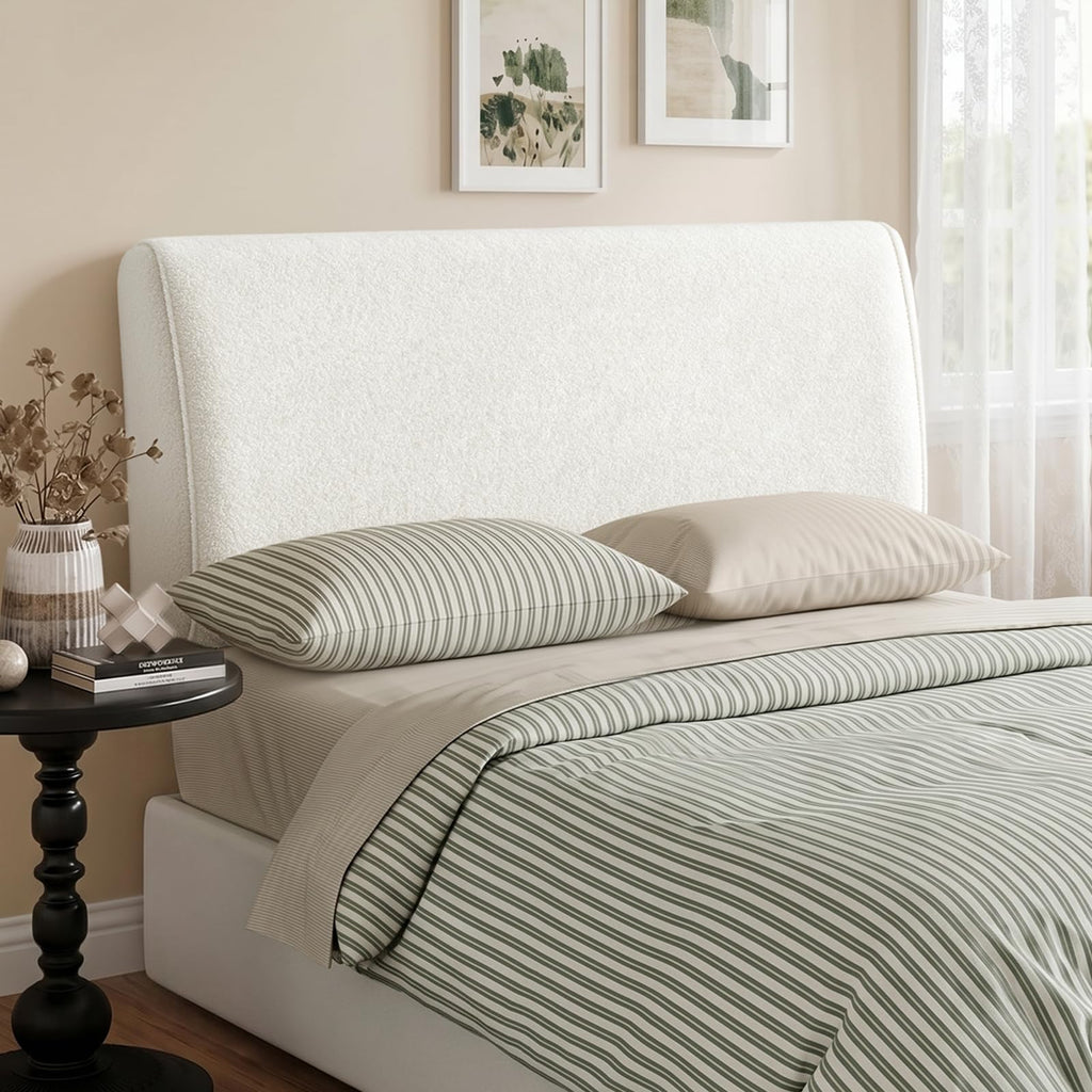 4.7" Upholstered Queen Size Headboard Teddy Velvet Beige N184