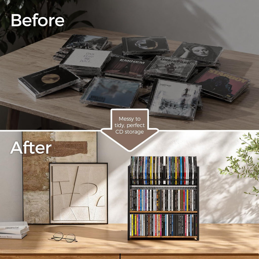 3-Tier Wooden and Metal CD Storage Rack Q2665
