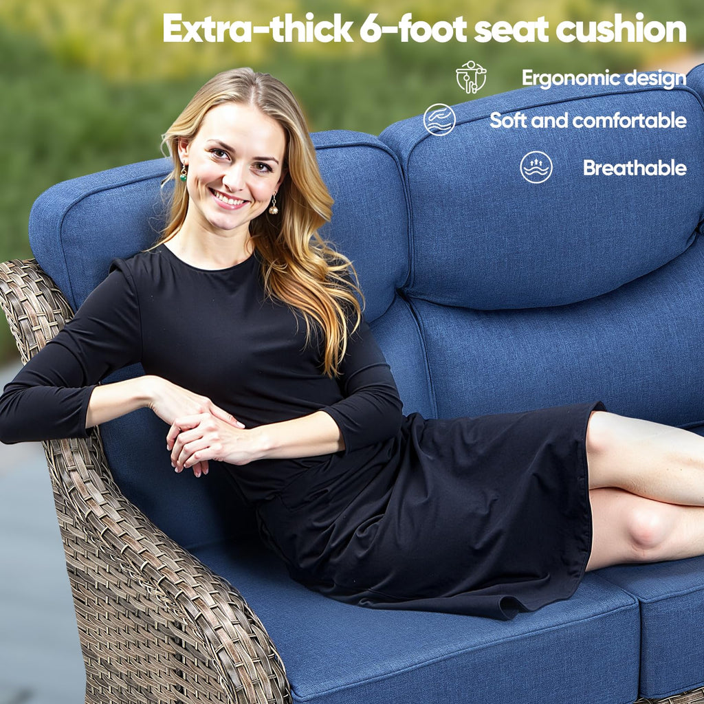 Grey Wicker 3-Seat Outdoor Sofa with Cushion V198389