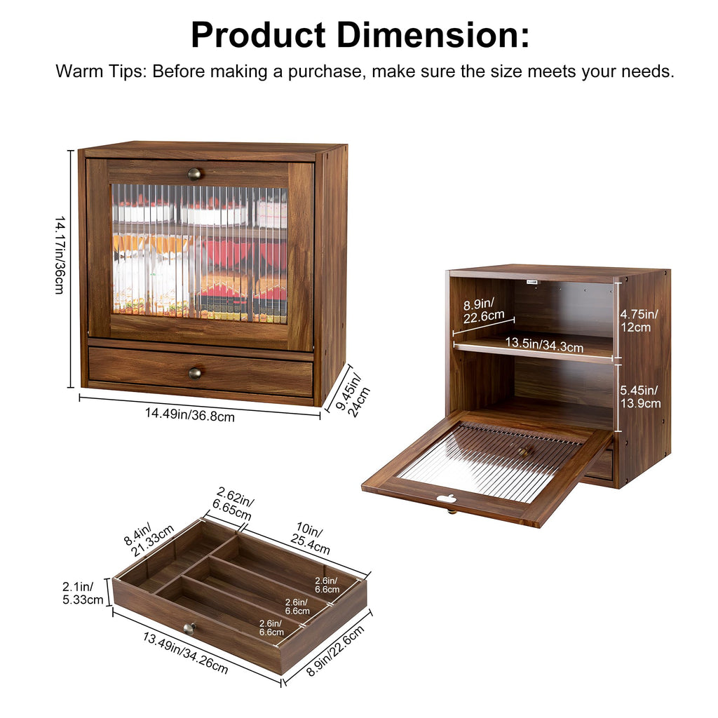 Wooden Bread Box with Drawer & Window G572
