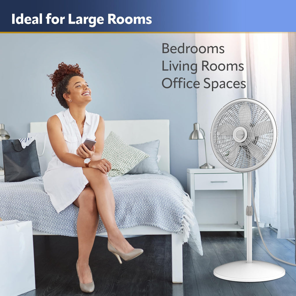 Oscillating Pedestal Fan with Adjustable Height and 3 Cooling Speeds, 18", White D555902