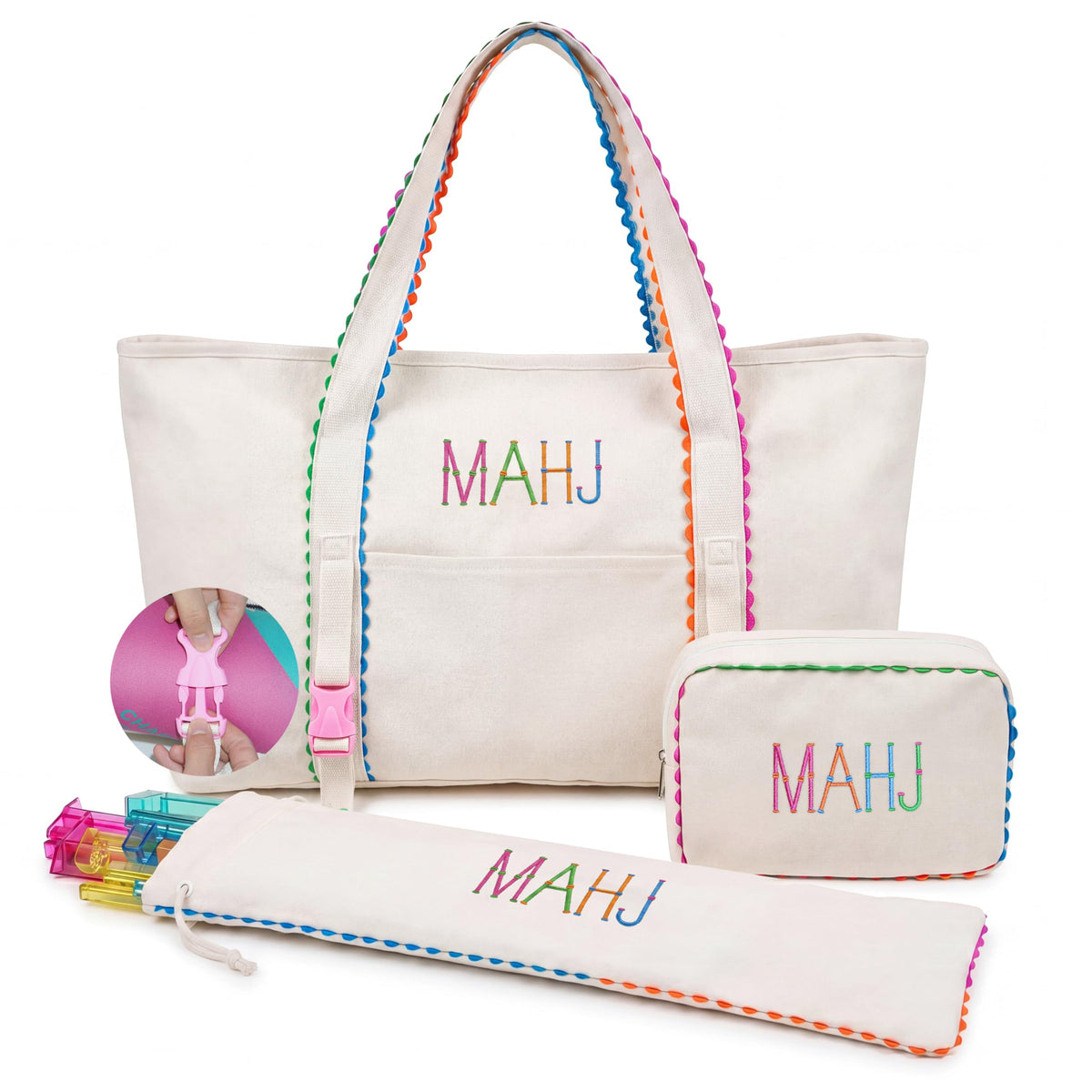 3 Pcs Canvas Mahjong Bag Set B7103