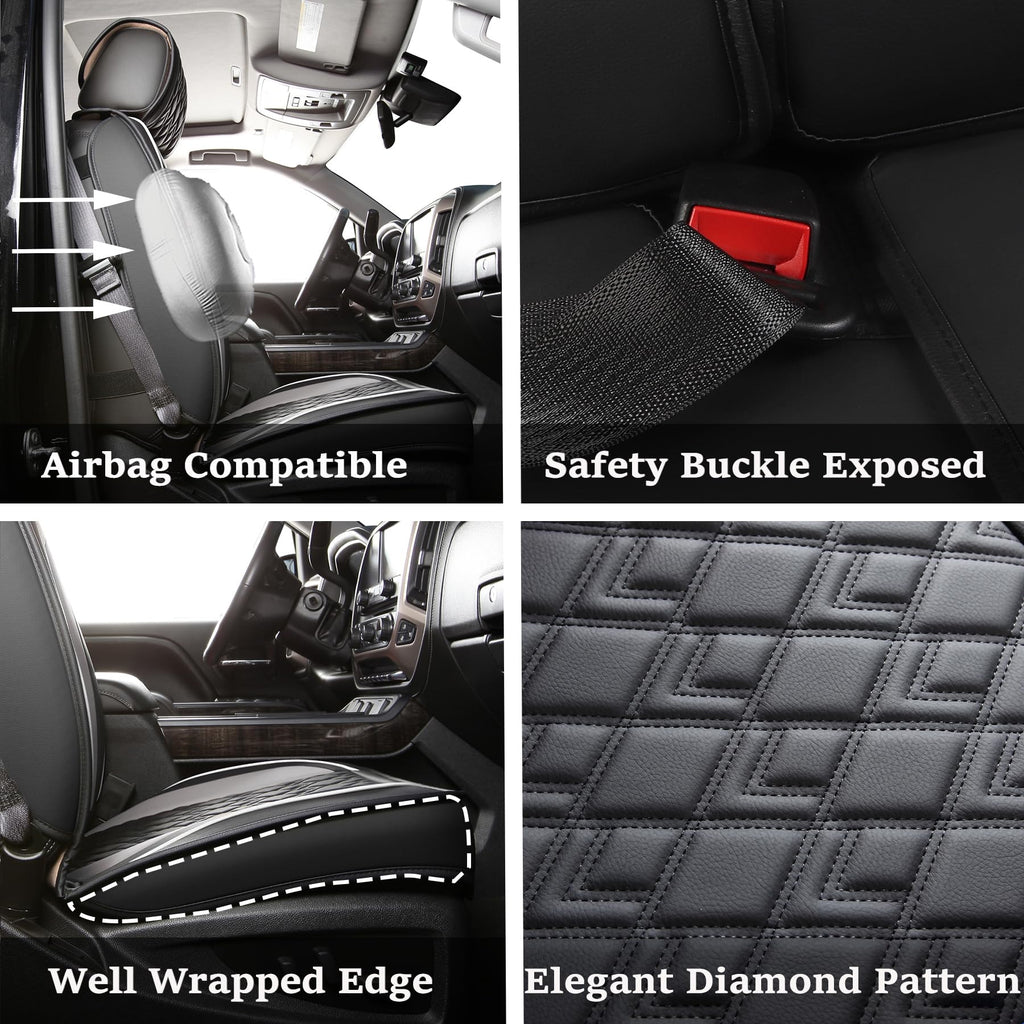 Leather Seat Covers for Chevy Silverado GMC Sierra, Custom Fit, Front Pair, Black Grey N4095