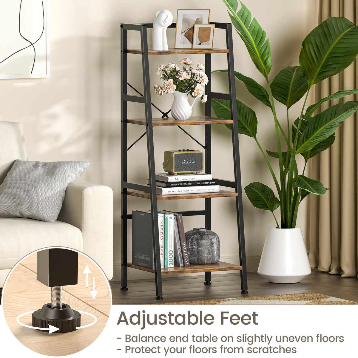 4-Tier Industrial Bookshelf with Steel Frame I8227