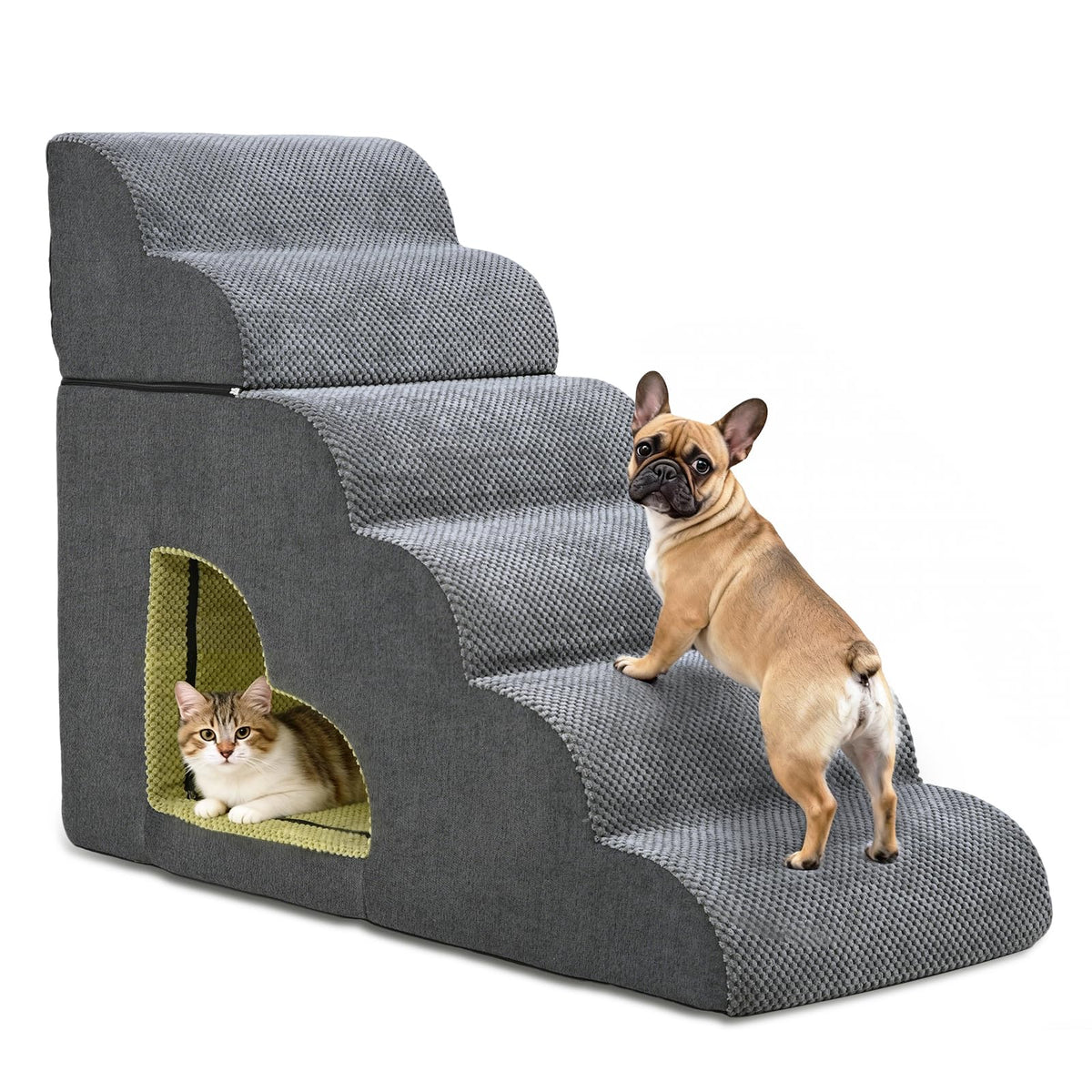 6 Step Non-Slip Grey Dog Stairs J1191