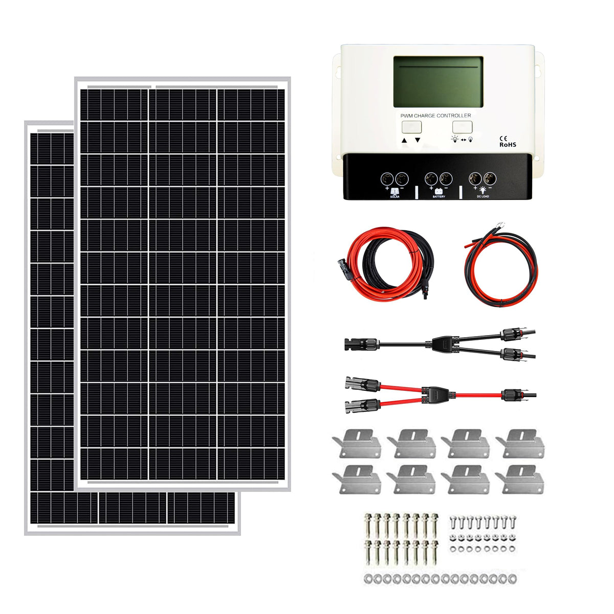 200W 12V Solar Power Kit with 200W Mono Rigid Solar Panels and 30A PWM Charge Controller X318
