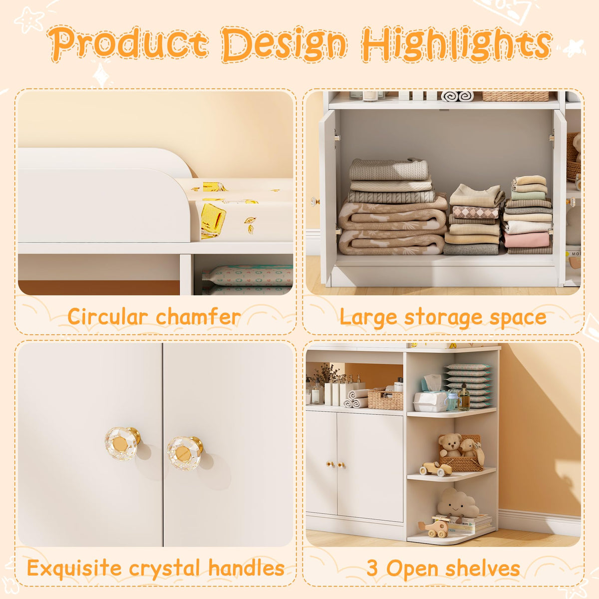 White Wood Changing Table Dresser with Cabinet R15263