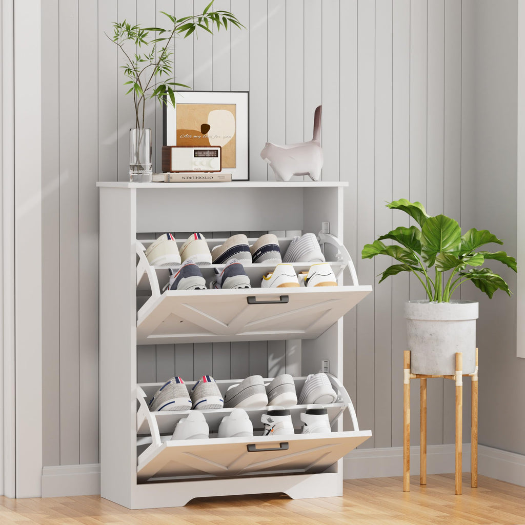 Farmhouse Shoe Cabinet with 2 Flip Drawers H55538