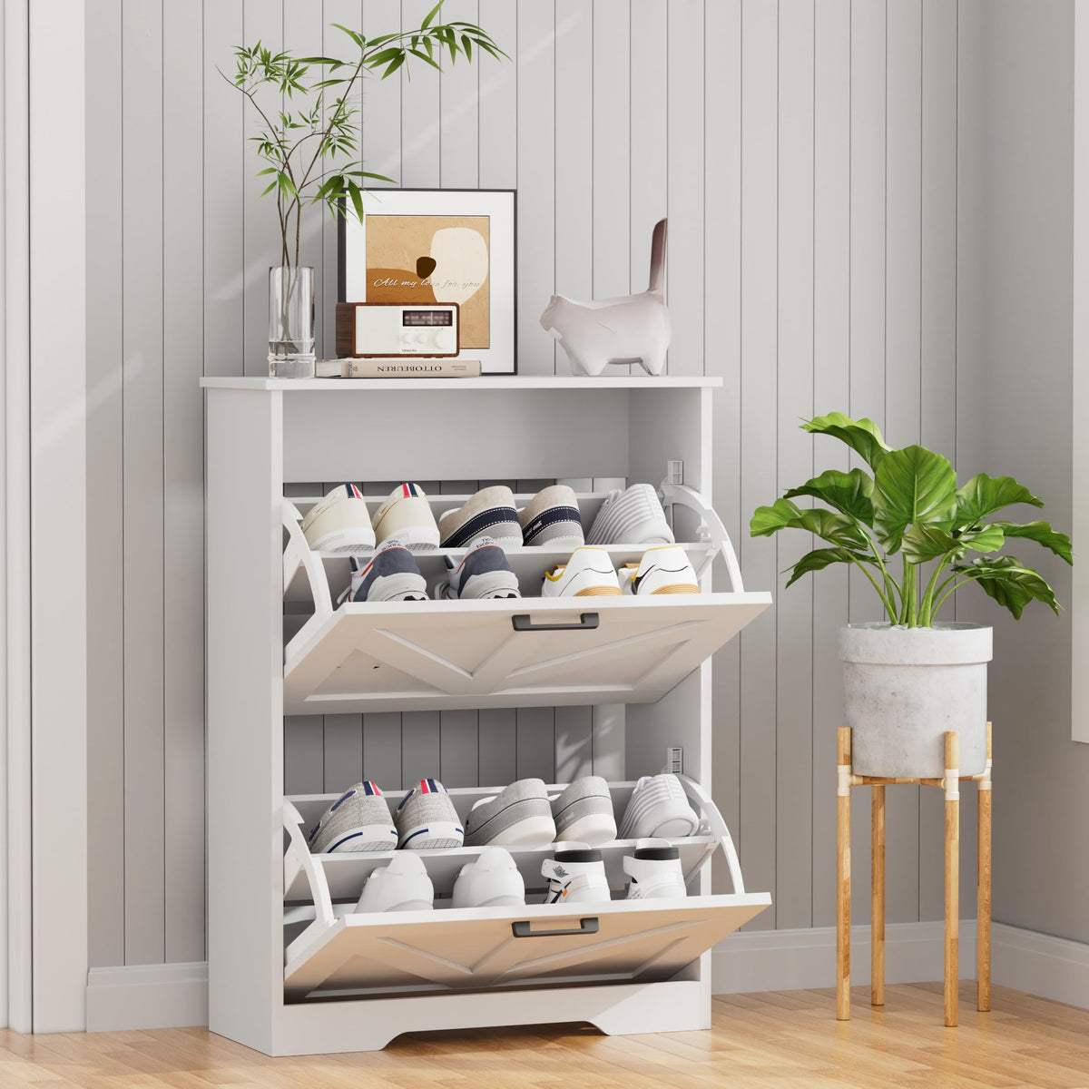Farmhouse Shoe Cabinet with 2 Flip Drawers H55538