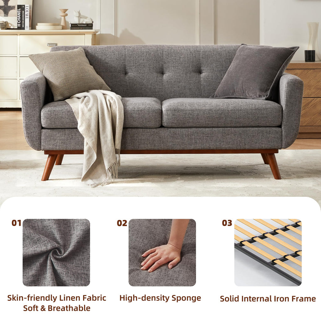65.2" W Grey Button Tufted Loveseat Sofa Z1014