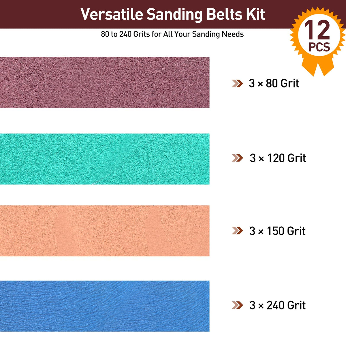 4" x 36" Assorted Grits 12 Pcs Aluminum Oxide Sanding Belts B62210