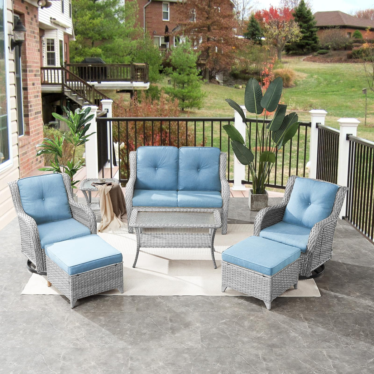Light Gray Wicker Rattan Outdoor Loveseat Bench N95296