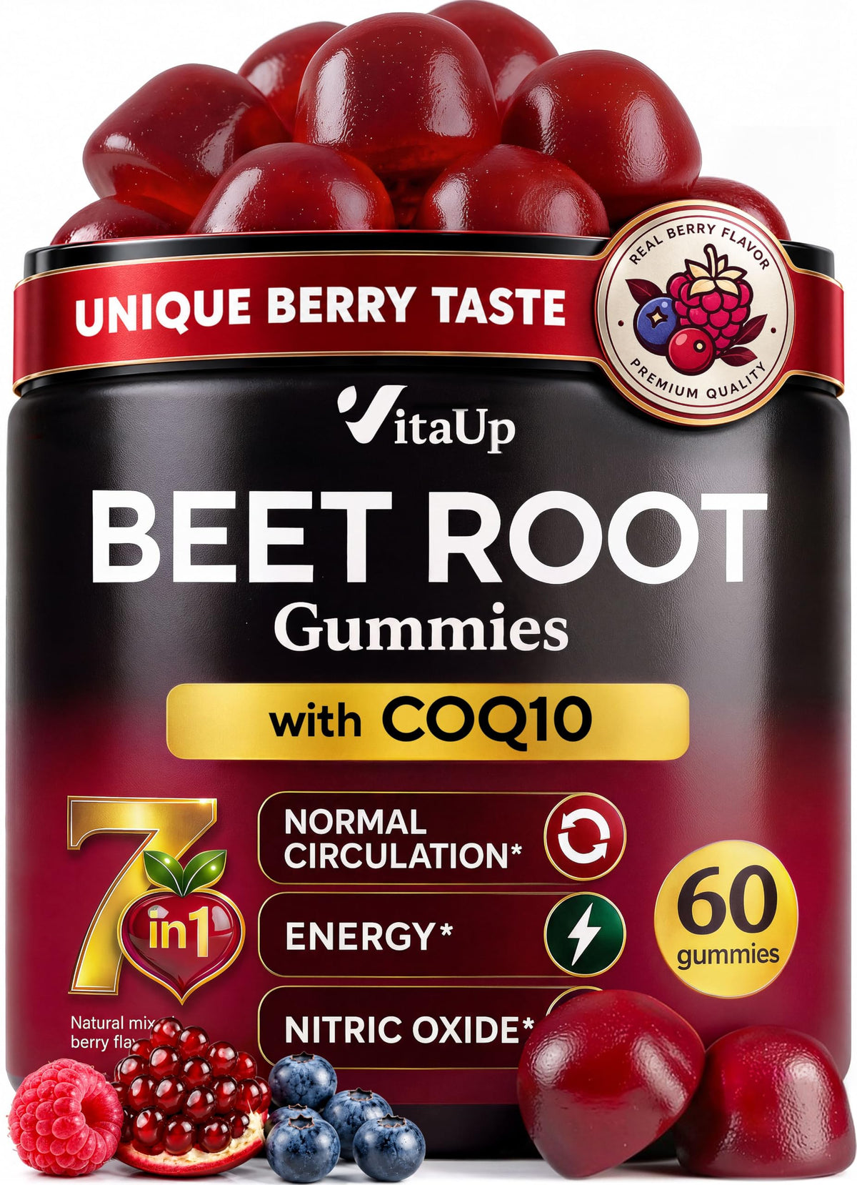 Beet Root Gummies with CoQ10, Grape Seed, Vitamin C, B12 & B3 R118