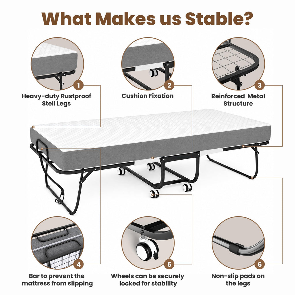 Folding Bed with Mattress Extra Wide Guest Bed H85720