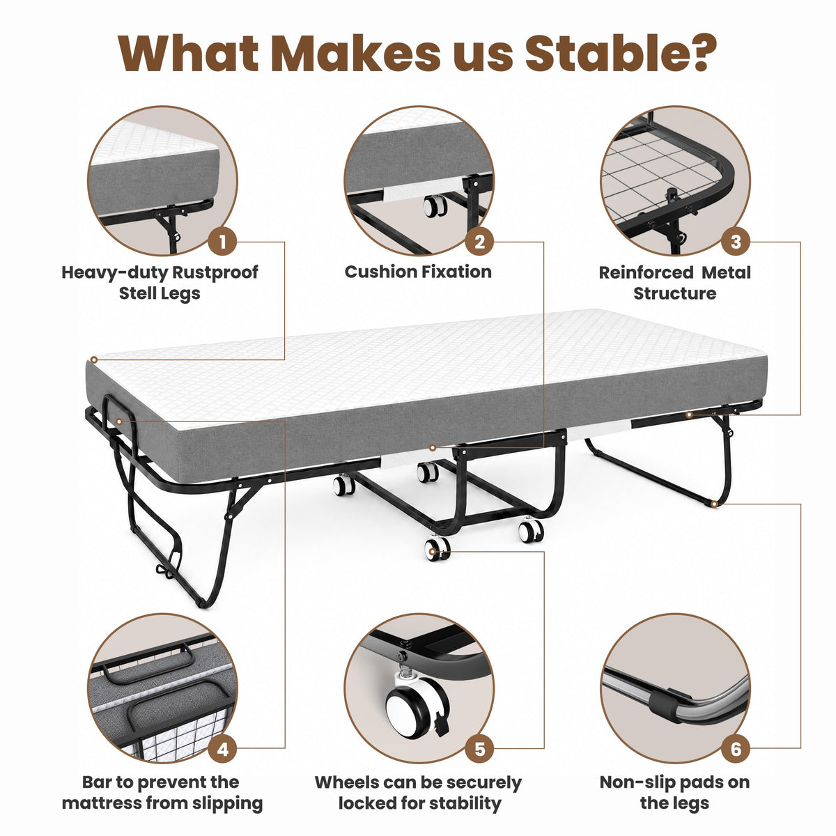 Folding Bed with Mattress Extra Wide Guest Bed H85720