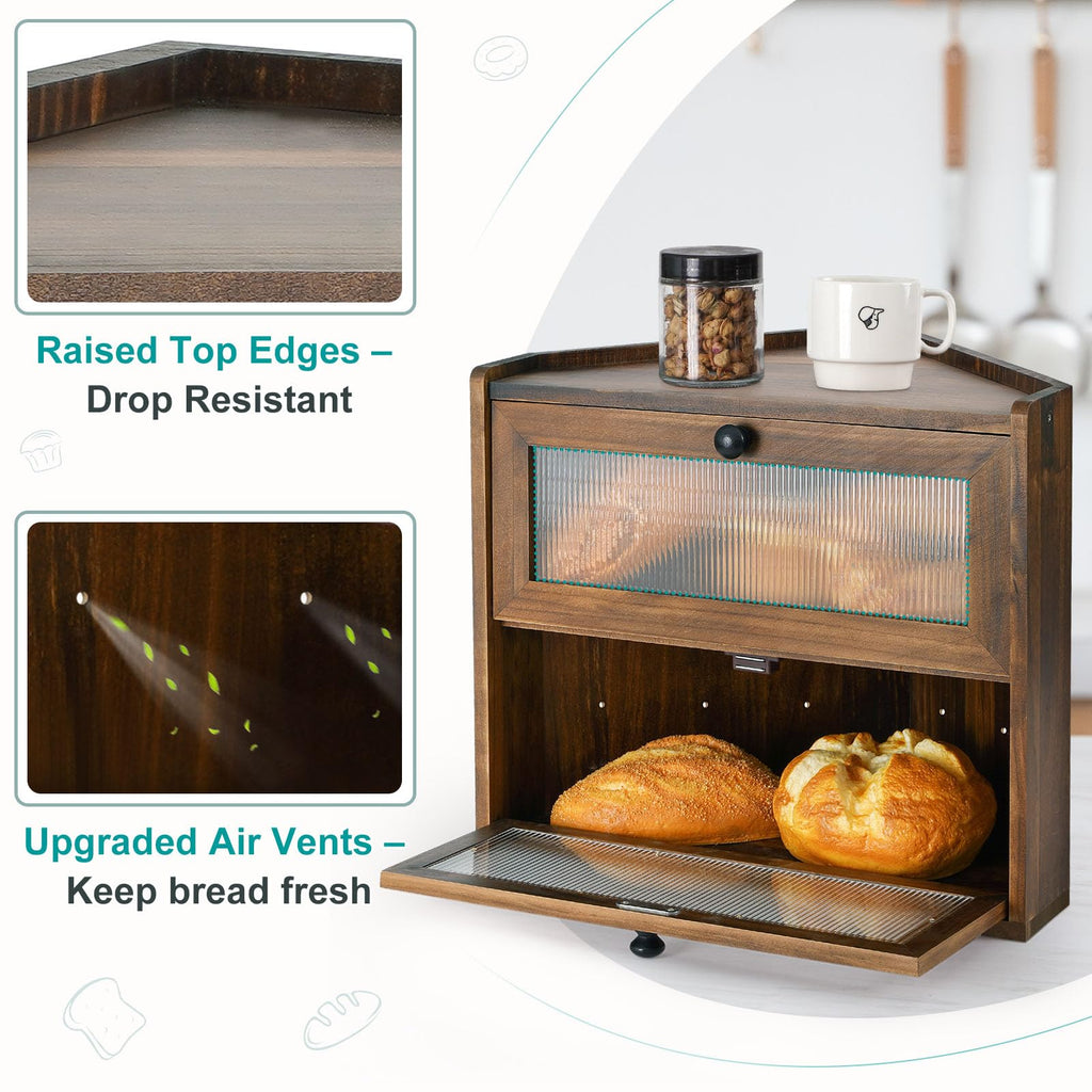 Large 2 Tier Wooden Bread Box with Acrylic Window E281148
