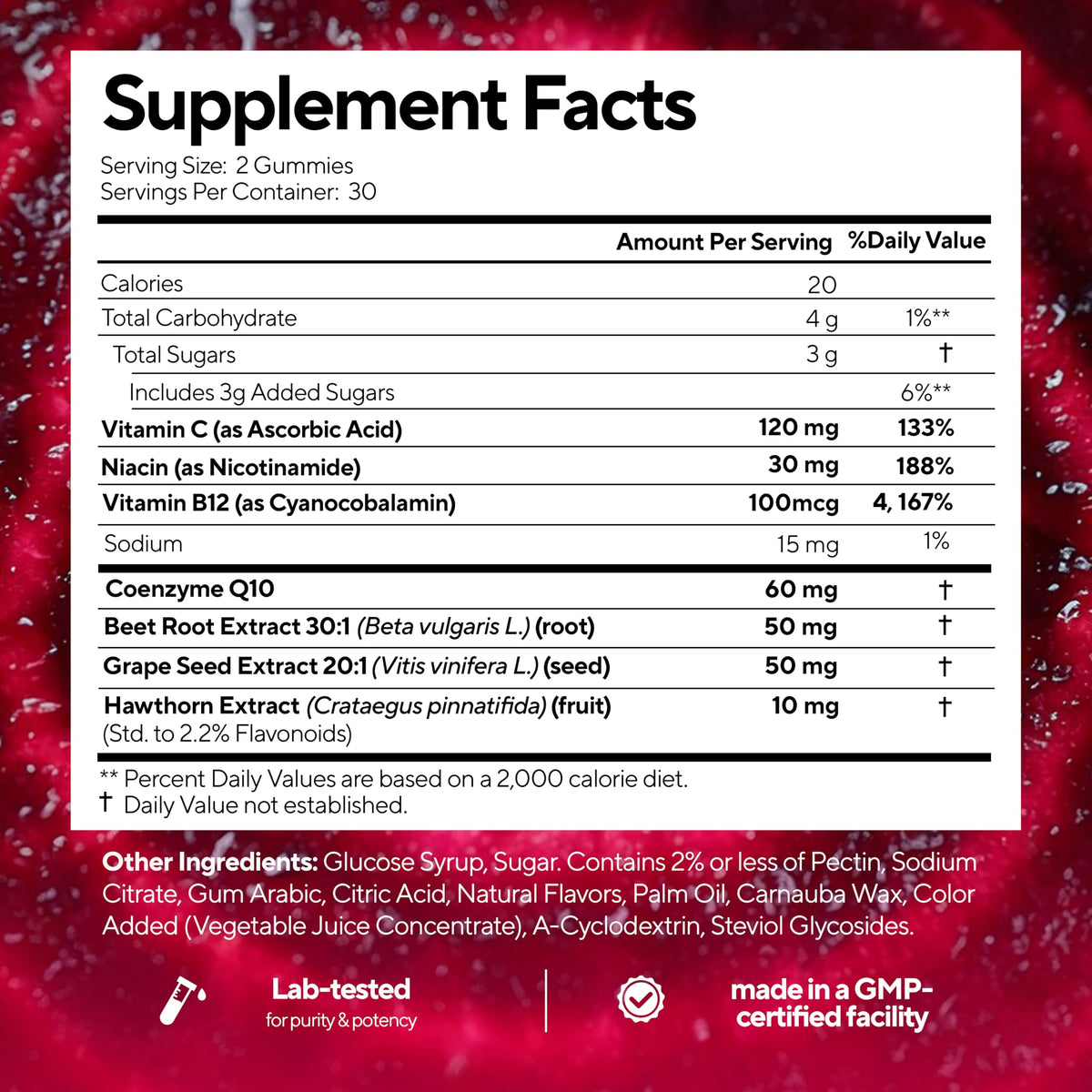 Beet Root Gummies with CoQ10, Grape Seed, Vitamin C, B12 & B3 R118