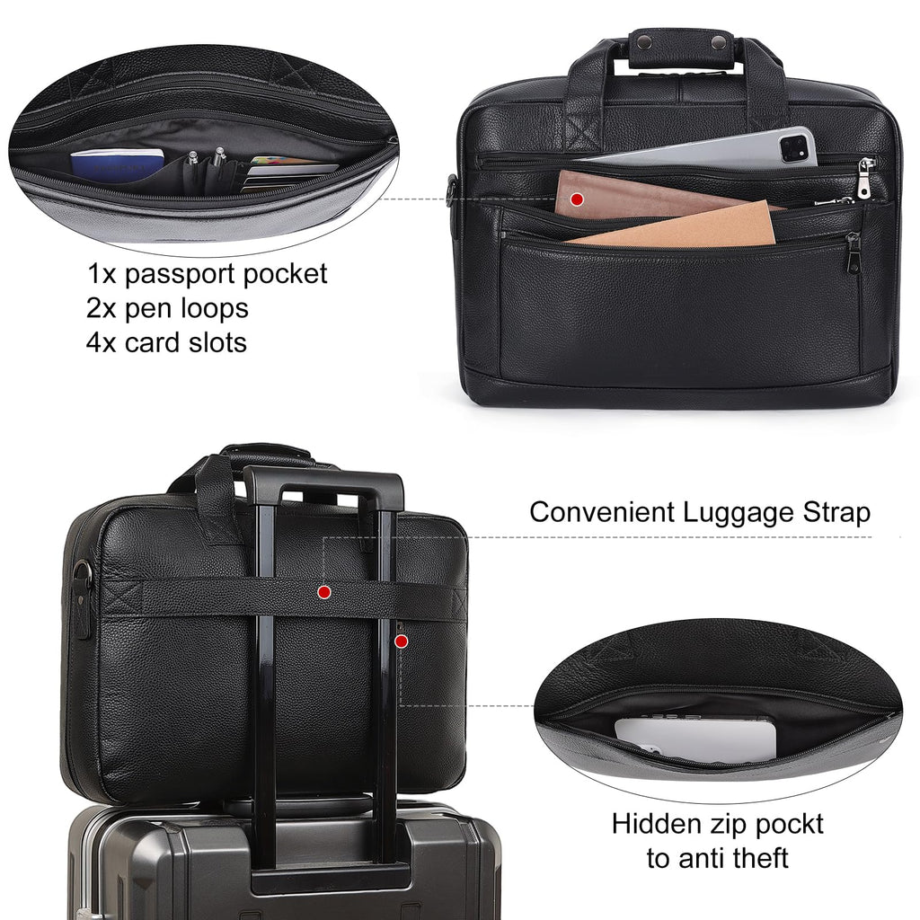 Black Leather 16 Inch Laptop Briefcase Bag G15496