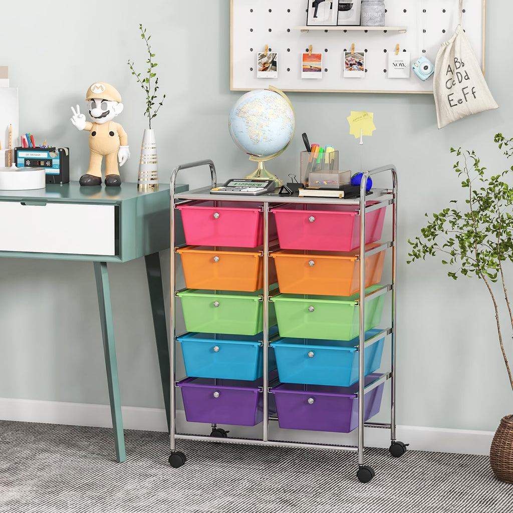 10 Drawer Rolling Storage Cart with Metal Frame Z248065