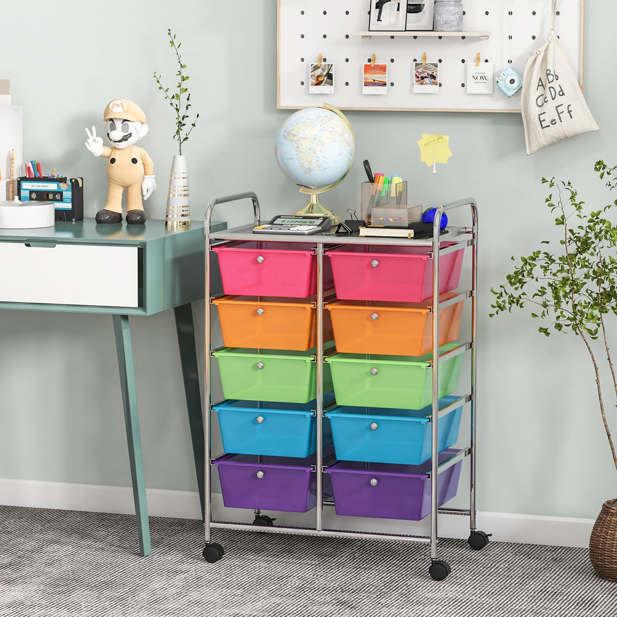 10 Drawer Rolling Storage Cart with Metal Frame Z248065