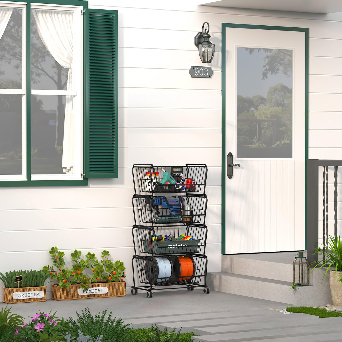 4-Tier Stackable Wire Storage Baskets with Wheels W985