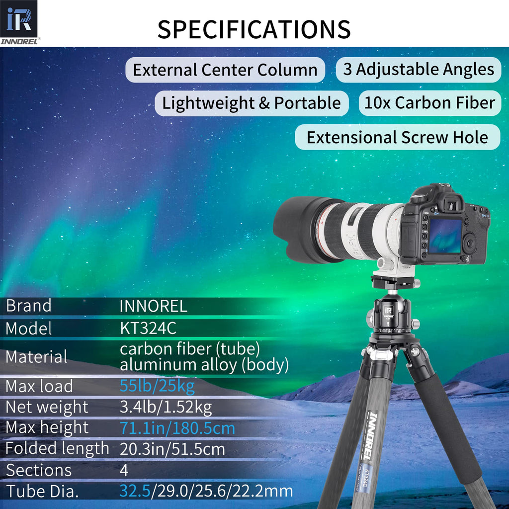 Carbon Fiber Tripod Without Head Portable Compact Travel Tripod 55lbs Max Load D244