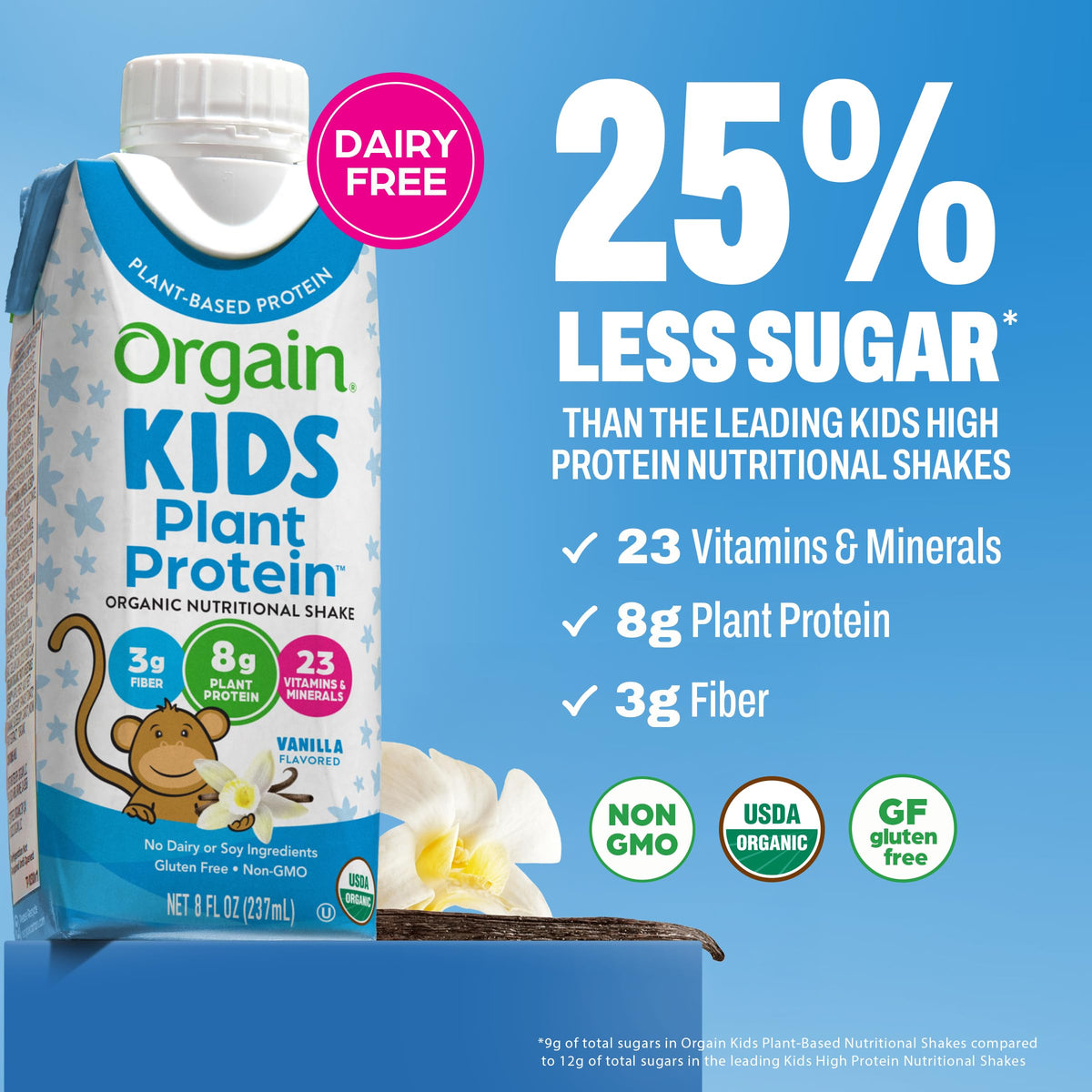 Organic Kids Vegan Protein Shakes Vanilla 8g Plant Protein 8 Fl Oz 12 Pack A80030