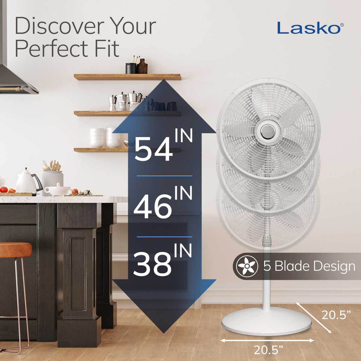 Oscillating Pedestal Fan with Adjustable Height and 3 Cooling Speeds, 18", White D555902