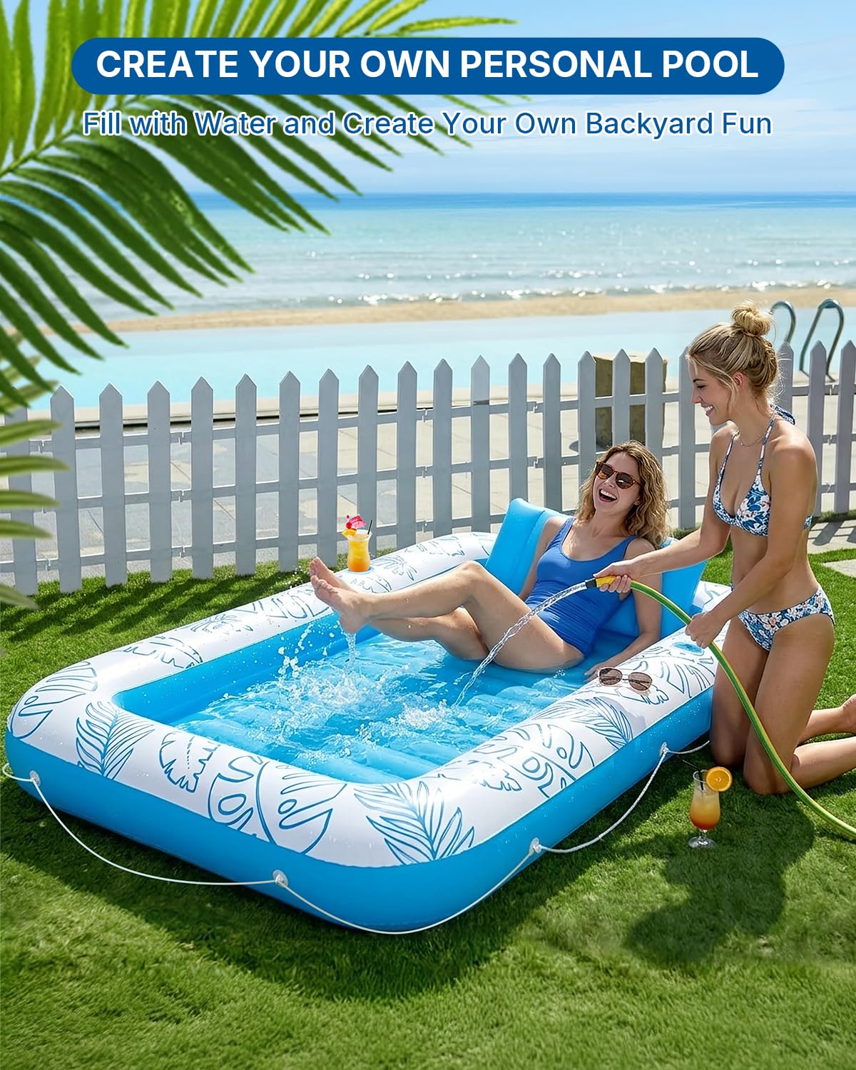 Inflatable Tanning Pool Float with Lights and Pillow O621562