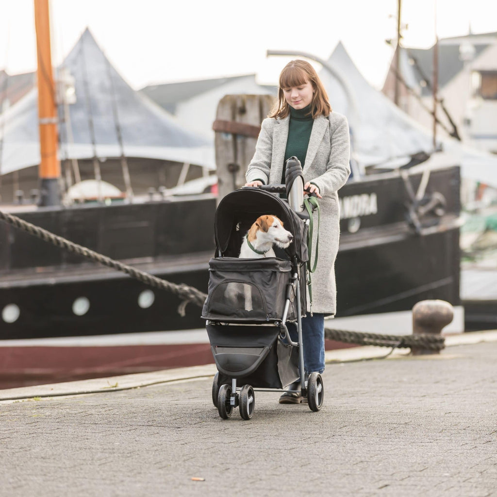 Foldable Pet Stroller with Weather Cover, Storage Basket, Cup Holder, Black N243426