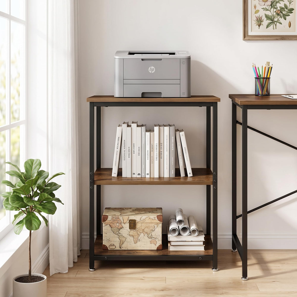 Tall End Side Table with 3-Tier Storage Shelf W957050