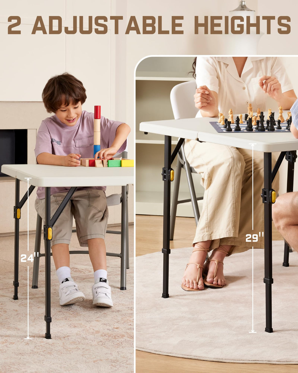 Folding Card Table 2 Heights 34" Square Plastic D877090