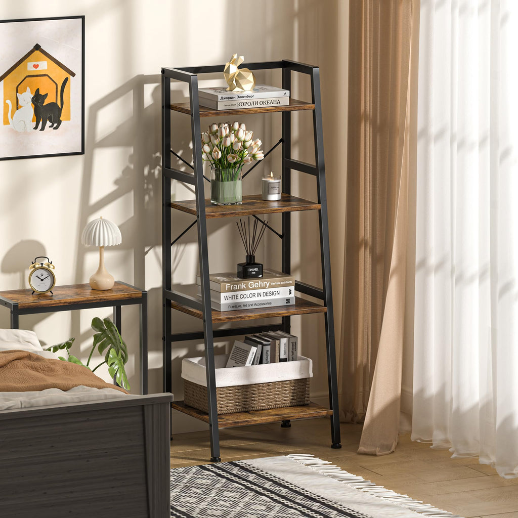 4-Tier Industrial Bookshelf with Steel Frame I8227