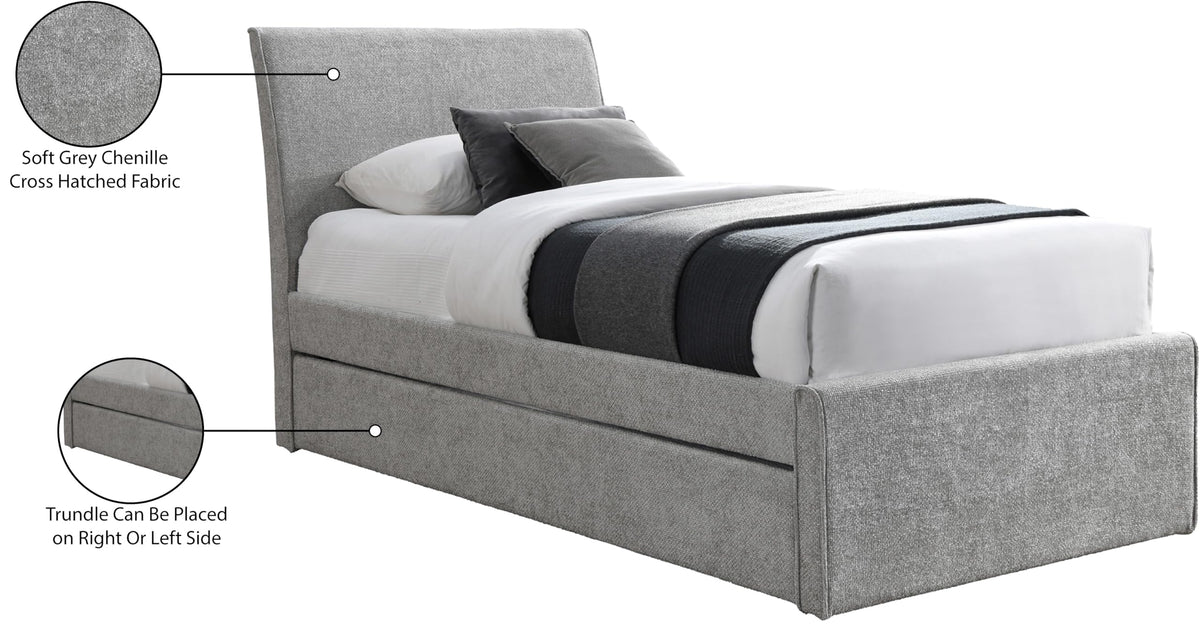 Grey Chenille Twin Trundle Bed H2120