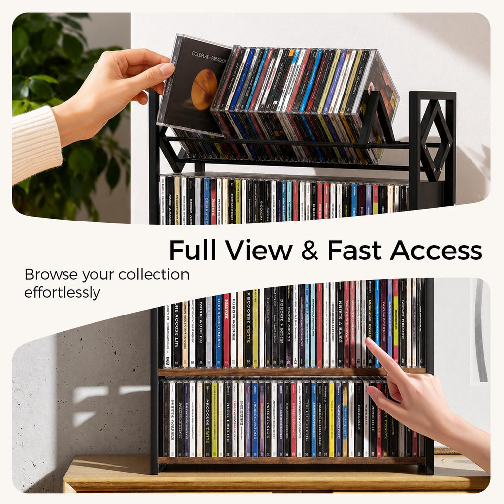 3-Tier Wooden and Metal CD Storage Rack Q2665