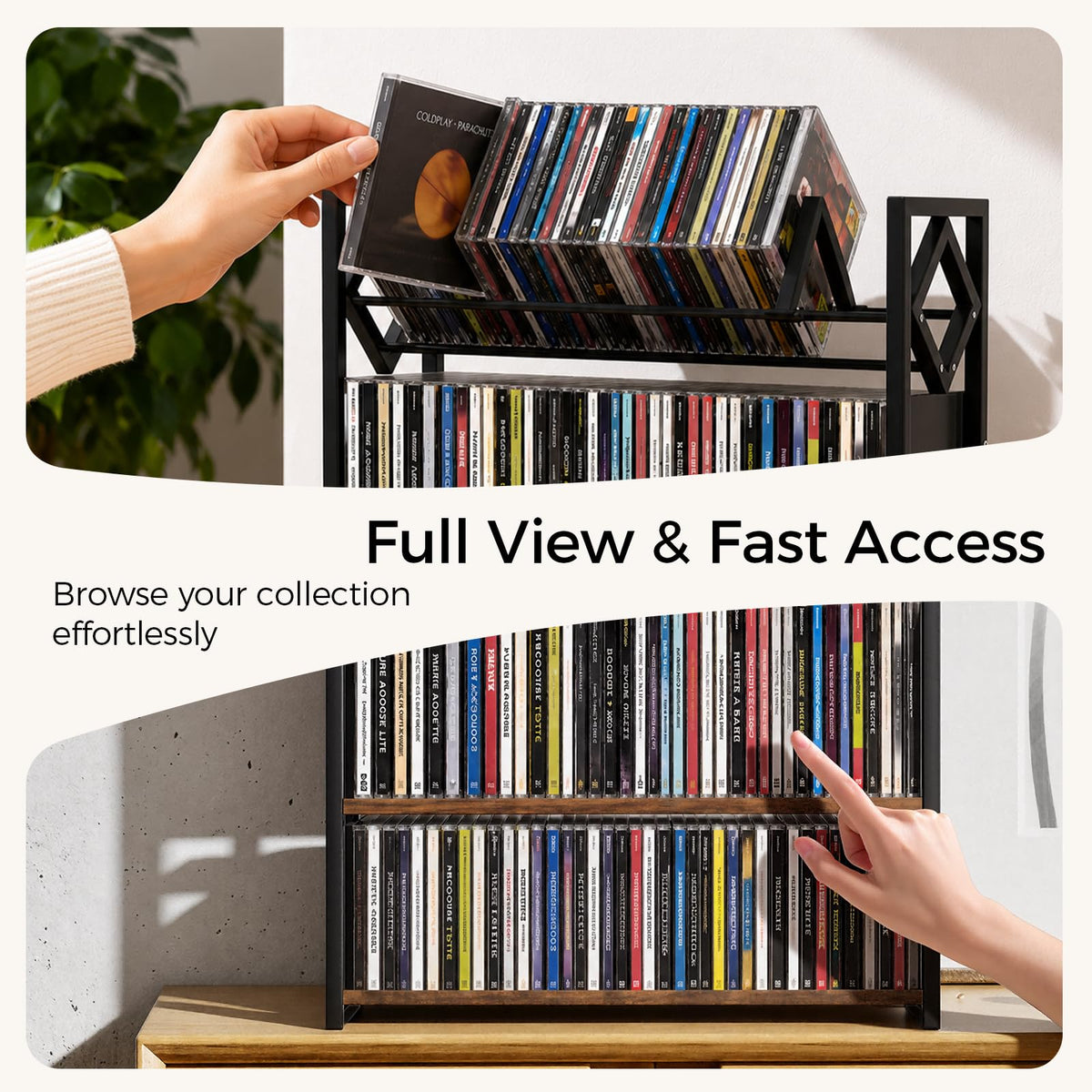 3-Tier Wooden and Metal CD Storage Rack Q2665