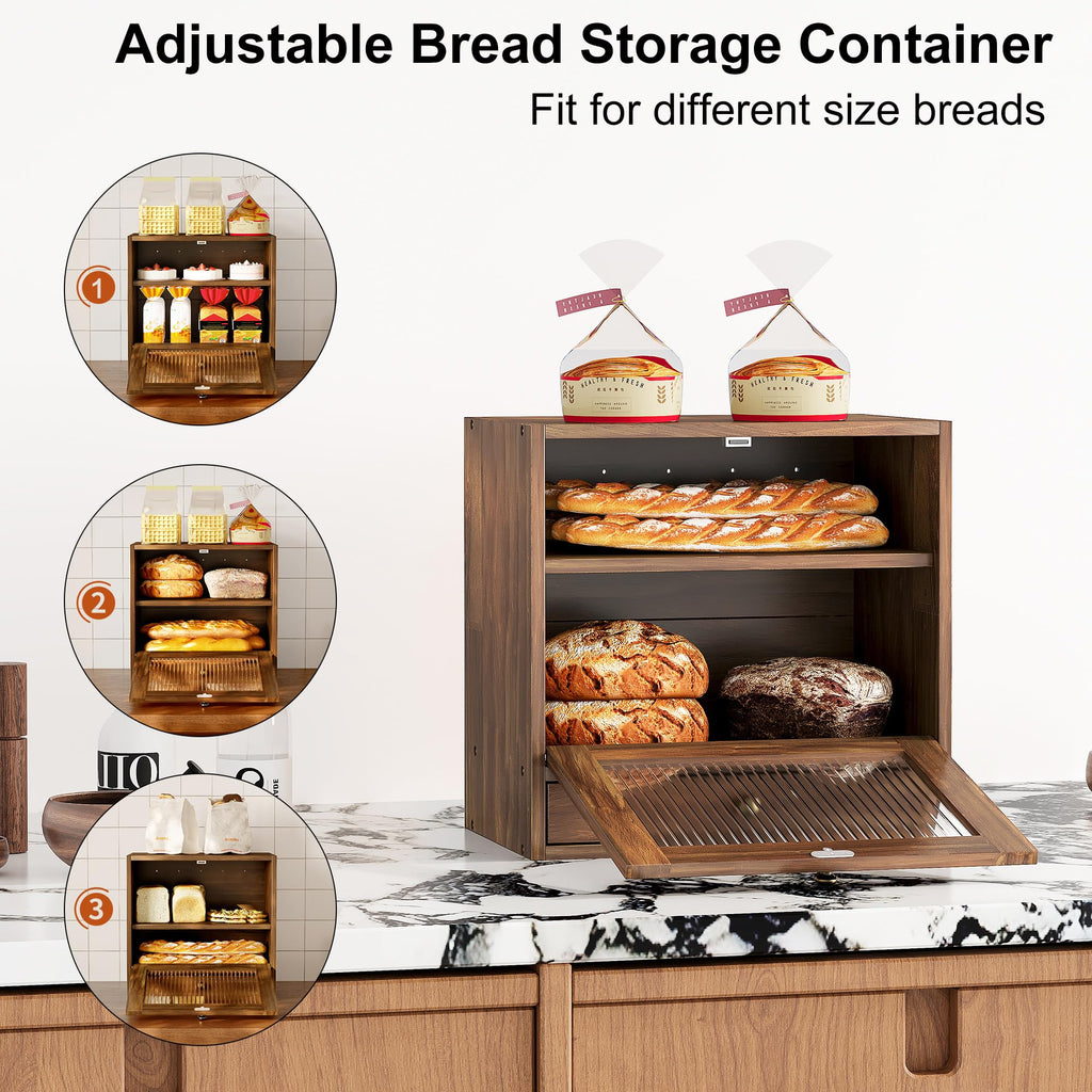 Wooden Bread Box with Drawer & Window G572
