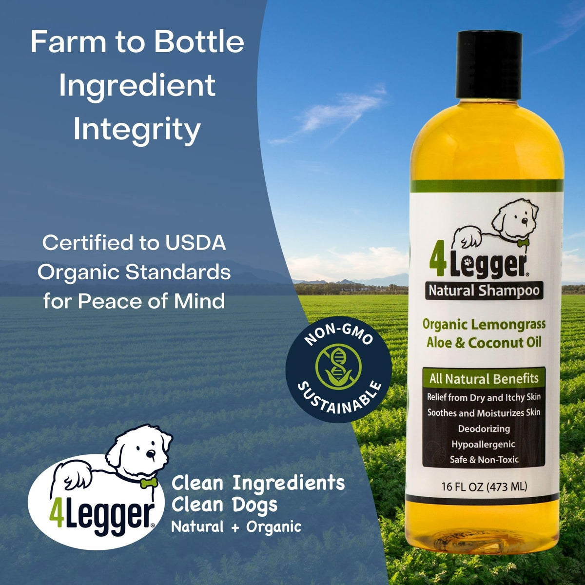 Certified Organic Hypoallergenic Dog Shampoo with Aloe and Lemongrass 16 oz A193276
