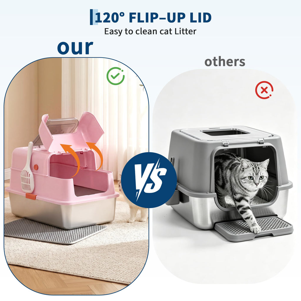 Fully Enclosed Stainless Steel Cat Litter Box with Lid Y8040