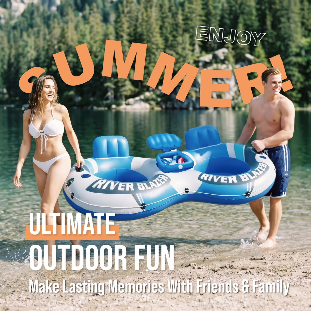 Heavy Duty Inflatable River Tube Float with 2 Cup Holders C219