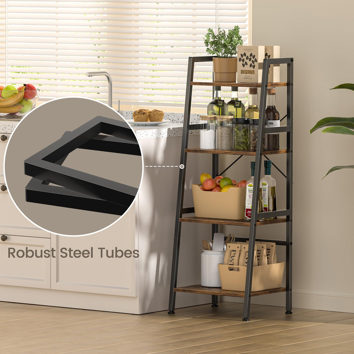 4-Tier Industrial Bookshelf with Steel Frame I8227
