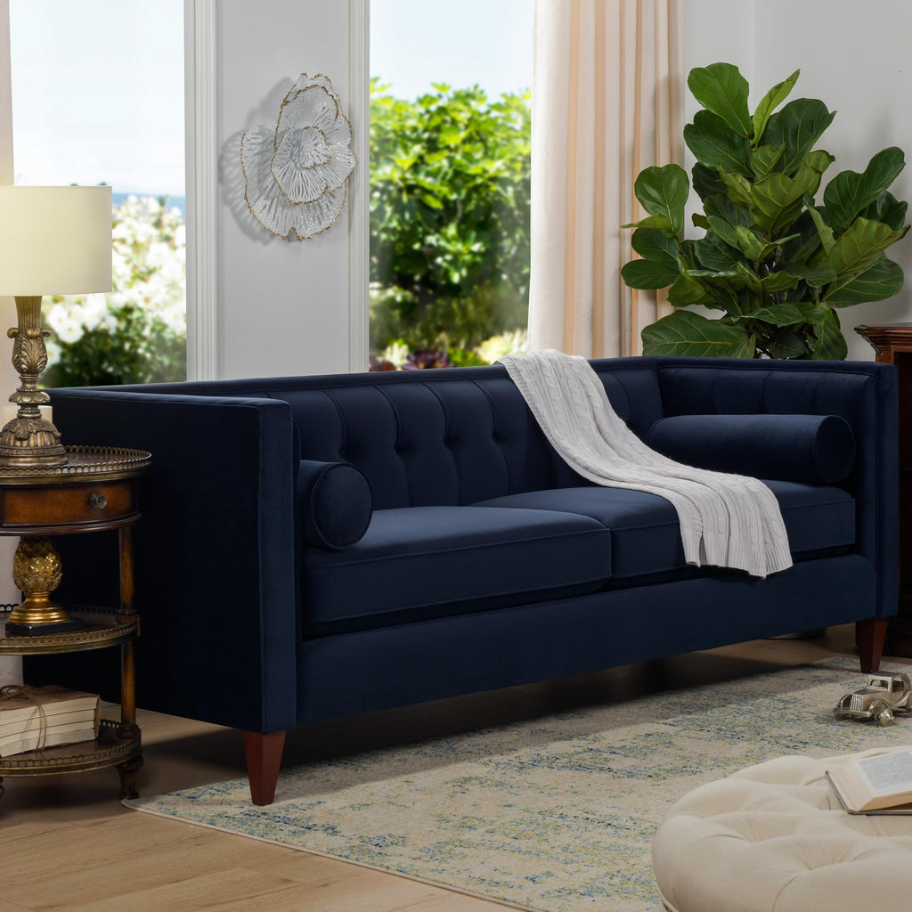 Dark Navy Blue Performance Velvet Tufted Sofa W13761
