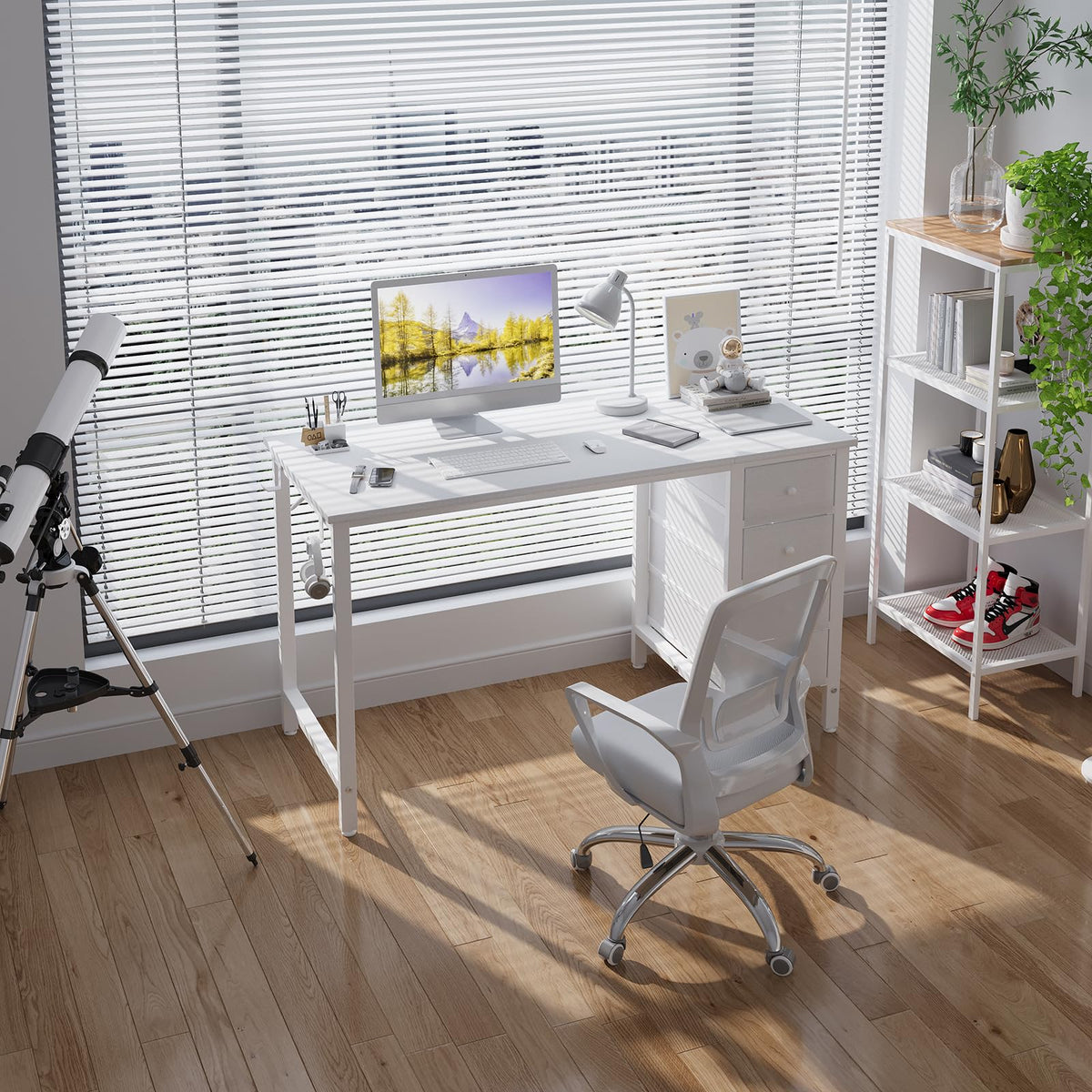 White 47 Inch Computer Desk with Drawers Q8278