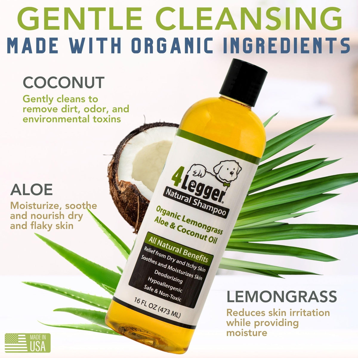 Certified Organic Hypoallergenic Dog Shampoo with Aloe and Lemongrass 16 oz A193276