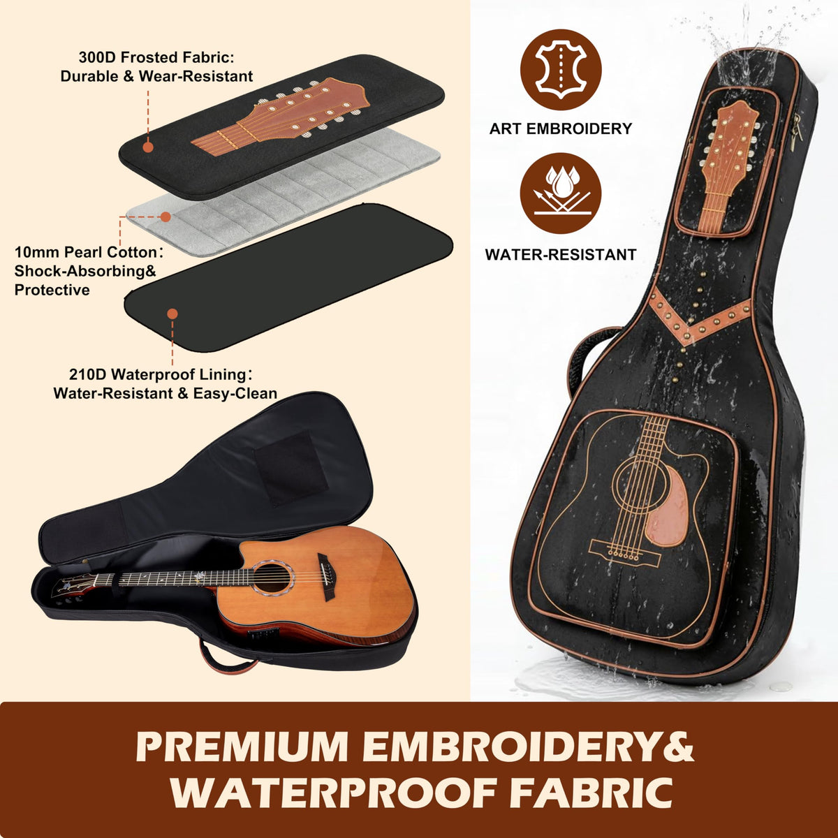 40/41/42" Waterproof PU Leather Acoustic Guitar Bag S4201