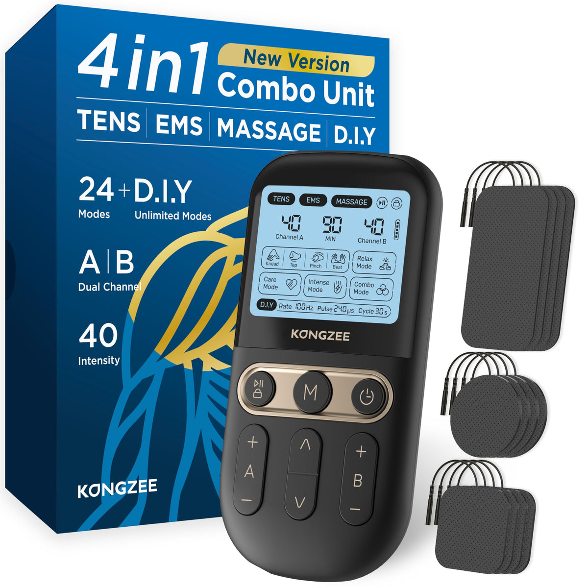 4 in 1 TENS Unit EMS Massage Muscle Stimulator Dual Channel Rechargeable U180256