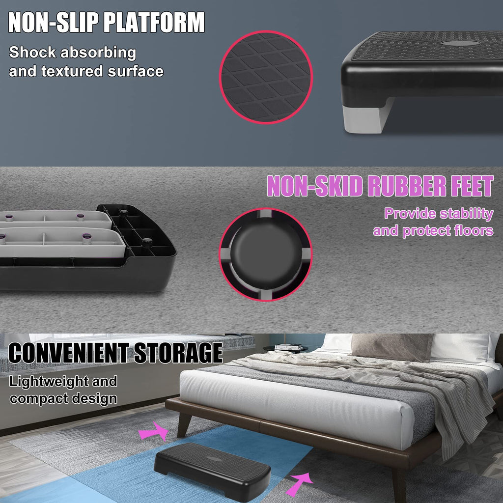 Adjustable 4"-6" Step Aerobics Platform with 2 Riser W7263